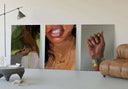 Eye-catching art print highlighting stylish footwear with a cheetah print design and accessories.