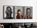 Close-up of a Black man with elaborate glasses, embodying strength and artistic flair in contemporary digital art.