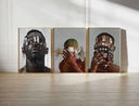 Set of 3 Black Men Wall Art Prints digital printable art with vibrant Afrocentric design in a modern living room by Haus of Prints