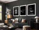 Set of 3 Black and White Hypebeast Posters illustrating urban street art, perfect for modern wall decoration.