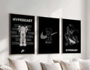 Set of 3 Black and White Hypebeast Posters showing urban streetwear art with KAWS characters, designed for modern decor.