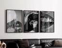 Chic fashion wall art depicting modern elegance in black and white, perfect for creating a trendy decor.