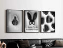 Artistic portrayal of HYPEBEAST posters with striking black and white designs, perfect for modern spaces.