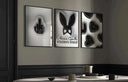 Hypebeast poster set depicting black and white designs, ideal for trendy living room decor.