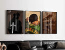 Close-up view of the Set of 3 Printable Black Man Wall Art, highlighting intricate details and artistic craftsmanship.