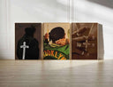 Set of 3 Printable Black Man Wall Art with Afrocentric digital art prints displayed on floor, perfect for modern living room decor — Haus of Prints