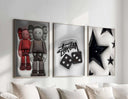 Urban Wall Art piece with stenciled figures and graffiti-style elements, perfect for modern decor.
