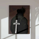 Black Men Wall Art highlighting the caption "Forgiven" on a jacket with a Christian cross.