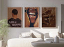Vibrant Black Men Wall Art with close-up of hands adorned with gold rings and a cross necklace.