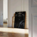 Shadow Honor I – Black Samurai Art Print leaning against wall in elegant space, capturing artistic depth.