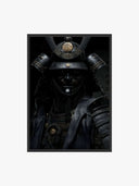 Shadow Honor I Black Samurai Art Print highlighting a fierce black samurai face with ornate helmet decorations.