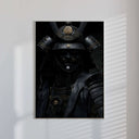 Shadow Honor I – Black Samurai Art Print in a minimalist frame against light background, enhancing its bold design.