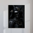 Shadow Honor II – Black Samurai Art Print elegantly framed on a wall with natural light casting shadows.
