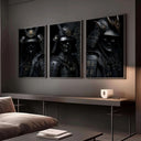 Shadow Honor Triptych Art Prints set highlighting three black samurai in a modern, monochrome style.