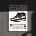Travis Scott Air Jordan 1 High OG sneaker art printable poster with detailed text and photos, modern wall art by Haus of Prints.