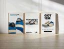 Sneakerhead Printable Poster Set of 3 showcasing Air Jordan 1 Low Travis Scott sneaker art in a modern living room, digital wall art by Haus of Prints