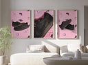 Sneakerhead Shoe Wall Art Set of 3, showcasing stylish sneakers artistically arranged on a cheerful pink canvas.