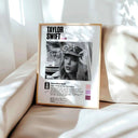 Elegant poster of Taylor Swift, showcasing her style and signature in a refined black-and-white style.