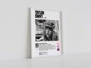 Elegant Taylor Swift poster design featuring her signature in a striking black-and-white style.