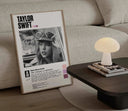 Taylor Swift poster design showcasing her stylish portrait and signature, perfect for wall decor.