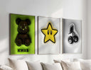 Bold artwork with a striking star shape and cherry illustration, perfect for adding flair to walls.