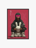 Urban Muse X-Eyes Girl & Bunny Art Print, featuring a girl with pink X eyes and a bunny, vibrant background.
