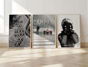 Vintage Formula 1 Wall Art showcasing a celebratory driver in helmet, perfect for racing fans.