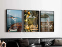 Vintage Seascape Prints Set of 3 capturing a sunny olive tree path with farmhouse visible in the background.