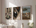 Vintage Trendy Gallery Wall Art Set of 3 featuring framed printable digital art prints with vintage themes in a bright modern living room — Haus of Prints.