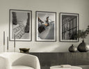 Vogue Fashion Poster Set of 12 featuring stylish black and white fashion digital wall art framed in a modern living room, Haus of Prints.