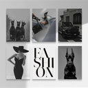 Vogue-Inspired Fashion Wall Art Set of 6 featuring elegant black and white fashion images.