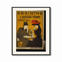 Framed Man and woman drinking absinthe at table print shown as a bold statement piece on a clean gallery wall