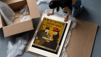 Man and woman drinking absinthe at table framed print being unpacked from protective bubble wrap and a box