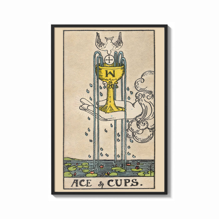 Framed Ace of Cups print shown as a bold statement piece on a clean gallery wall