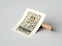 Rolled Ace of Cups tarot card poster beside its crush-resistant kraft shipping tube