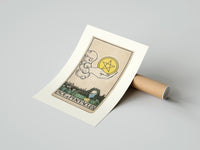 Rolled Hand holding pentacle coin poster beside its crush-resistant kraft shipping tube