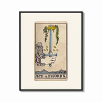 Framed Hand holding upright sword with crown print shown as a bold statement piece on a clean gallery wall
