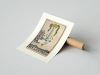 Rolled Hand holding upright sword with crown poster beside its crush-resistant kraft shipping tube