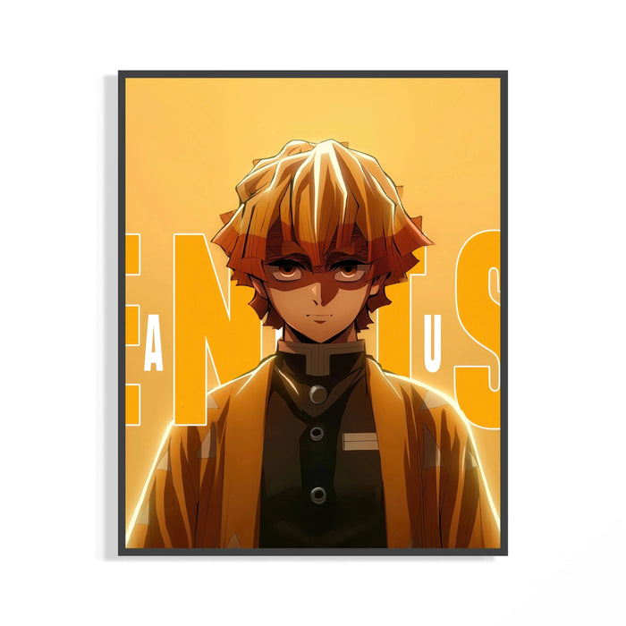 Framed Anime blond-haired young man portrait print displayed as a statement piece