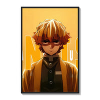 Anime blond-haired young man portrait poster framed on a white gallery wall