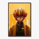 Anime blond-haired young man portrait poster framed on a white gallery wall