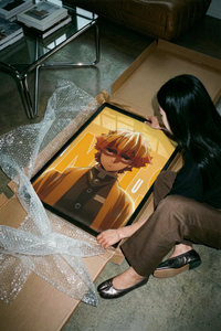 The Anime blond-haired young man portrait poster shown across its range of print sizes