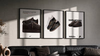 Air Jordan 1 Low Travis Scott triptych in three black frames on a grey wall above a leather sofa