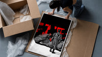 Akira Kaneda Power Bike framed print being unboxed from protective packaging