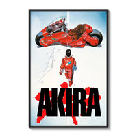 Boy and red motorcycle poster framed on a white gallery wall