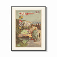 Framed Algerian woman in traditional dress print shown as a bold statement piece on a clean gallery wall