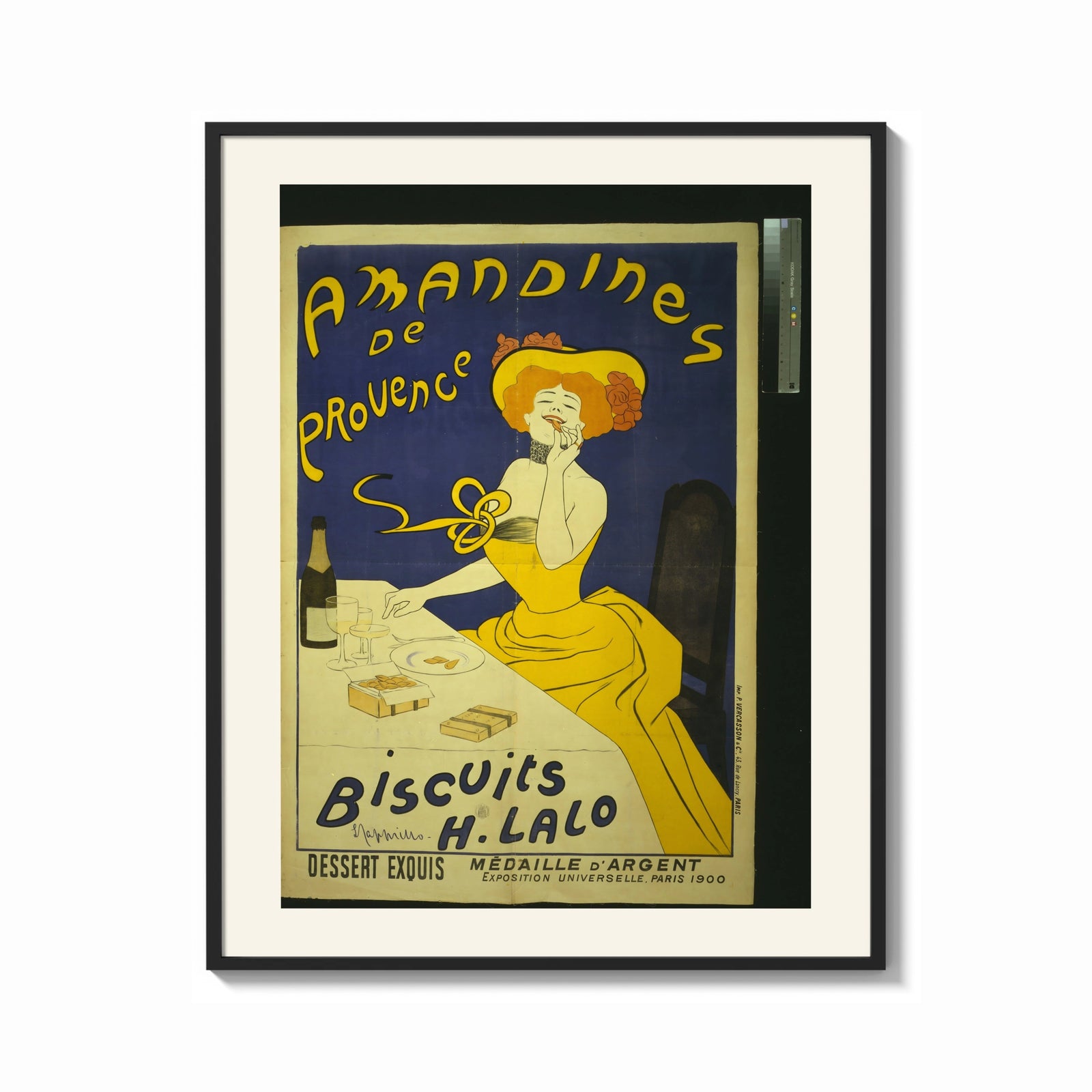 Framed Woman in yellow eating biscuit print shown as a bold statement piece on a clean gallery wall