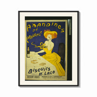 Framed Woman in yellow eating biscuit print shown as a bold statement piece on a clean gallery wall