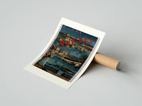 Rolled Antibes coastal town scene poster beside its crush-resistant kraft shipping tube