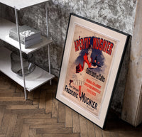 woman serving aperitif on tray poster in a black frame leaning beside a shelf in a raw-plaster loft
